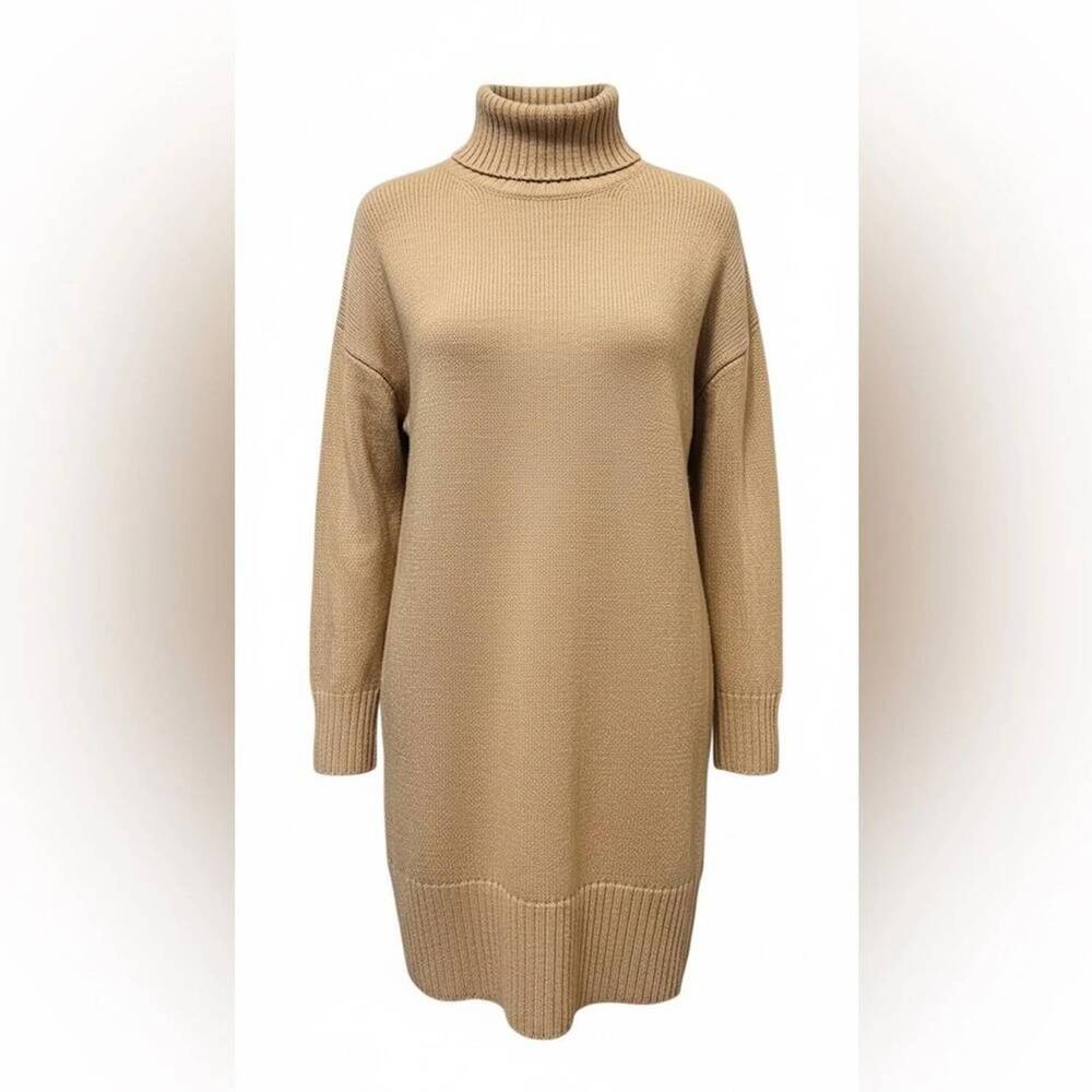 NEW ZENANA women's turtleneck sweater dress in camel